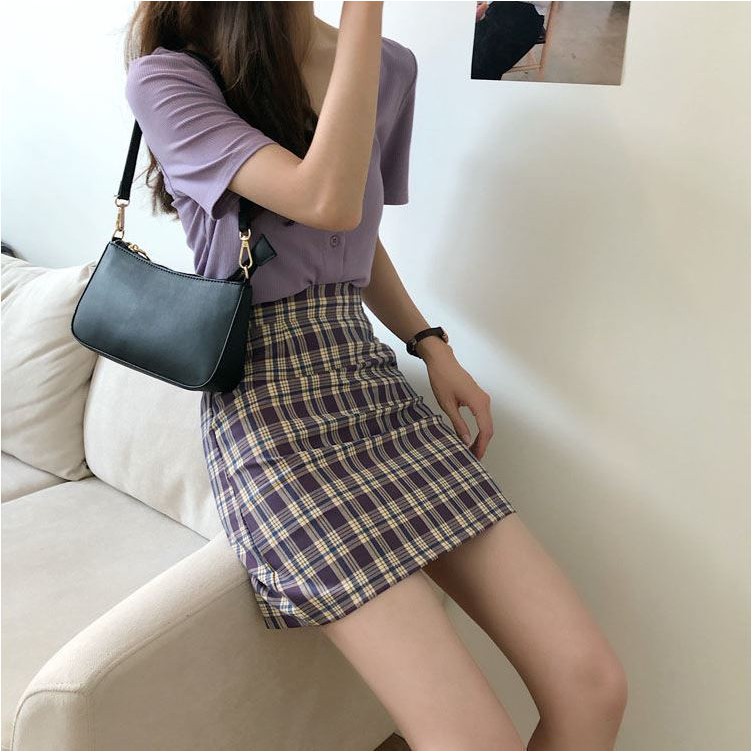 [SALE CHÀO HÈ] Chân váy ngắn nữ họa tiết kẻ ô cạp cao phong cách retro