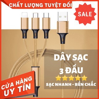 Dây cáp sạc iphone Lightning, Samsung type C, Micro Oppo, dây cáp sạc điện thoại 3 đầu bọc dù hỗ trợ sạc nhanh- Bảo hành