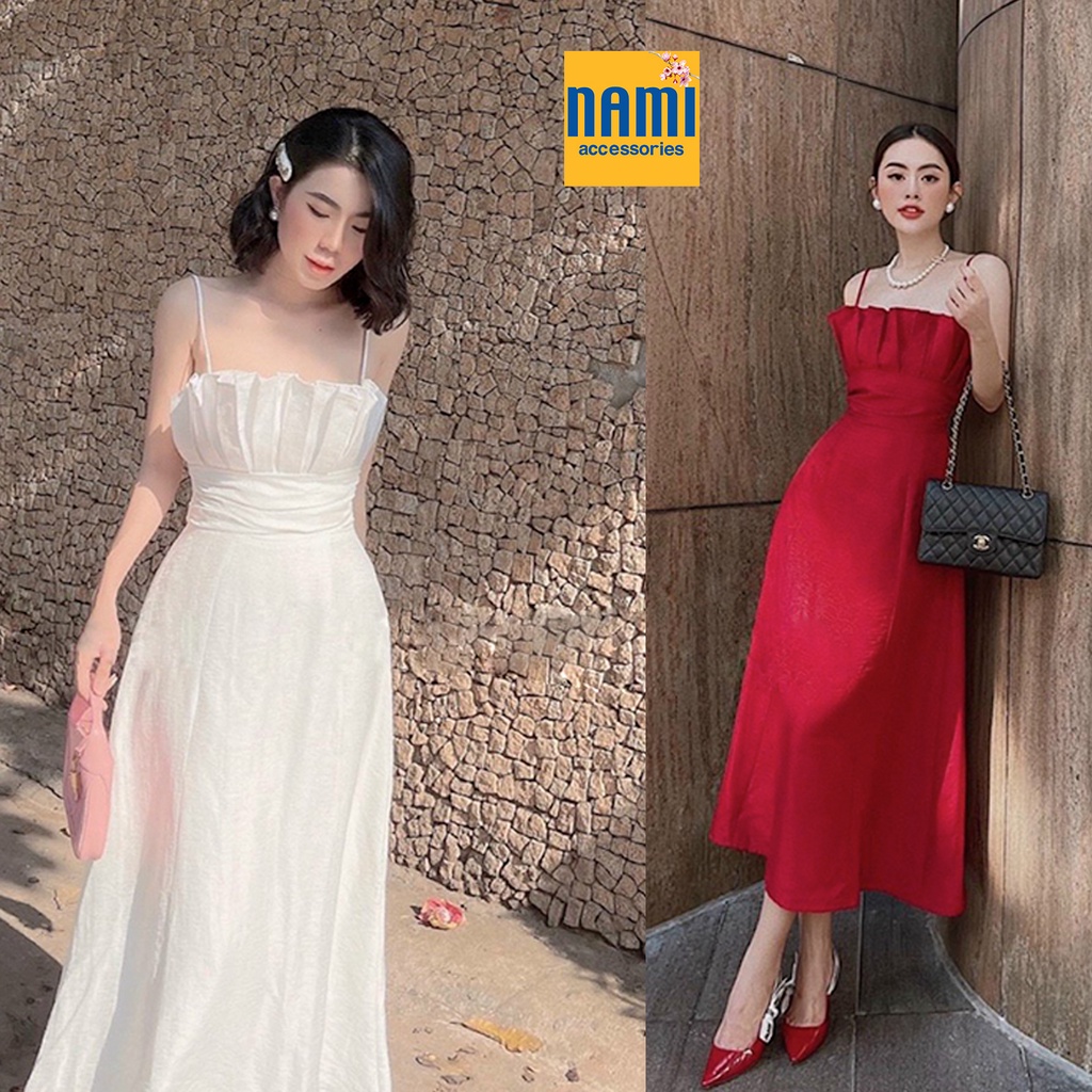 ( HÀNG CHUẨN ĐẸP ) Đầm Maxi Hai Dây Xếp Ly Ngực Gợi Cảm Tiệc Tùng Sang Trọng Quý Phái Mặc Tết Hết Sẩy - ATNU004