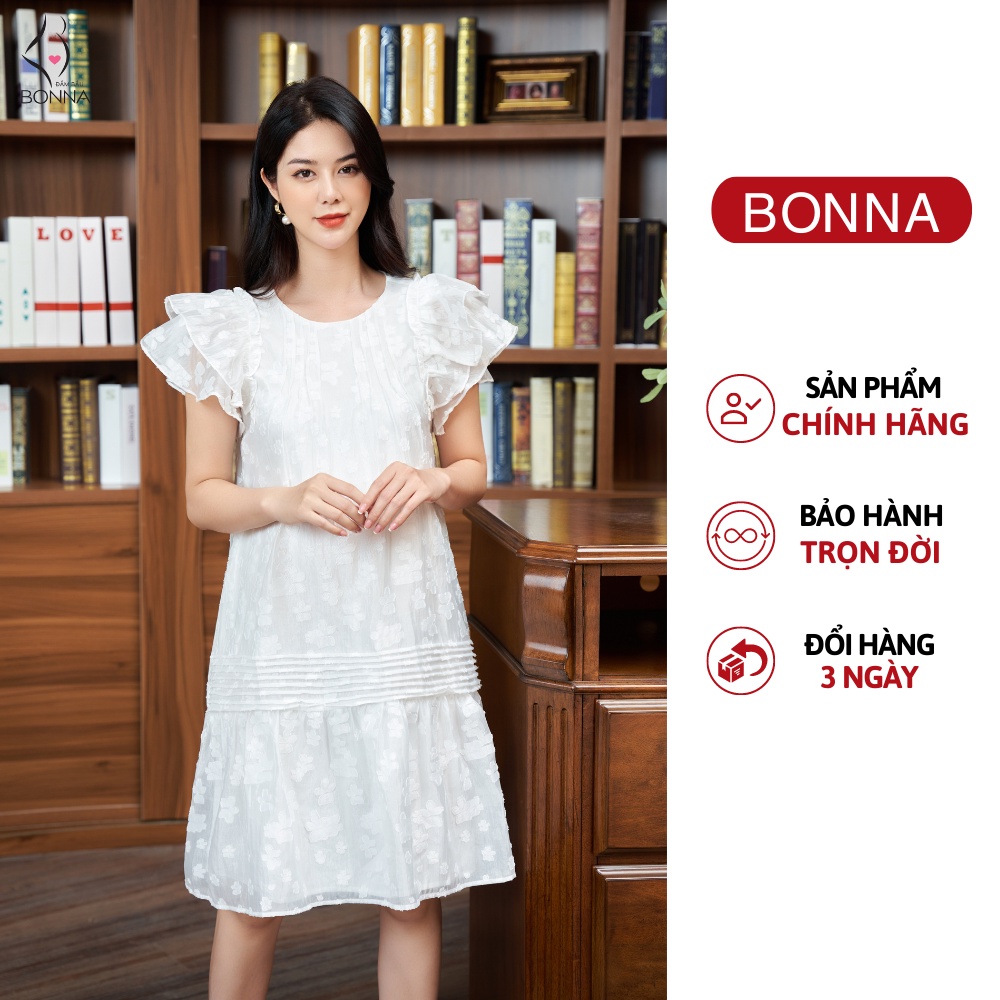 Đầm bầu dự tiệc BONNA dáng suông phối đuôi cá tay cánh tiên sang chảnh, nữ tính, chất liệu voan hoa nổi cao cấp VS192