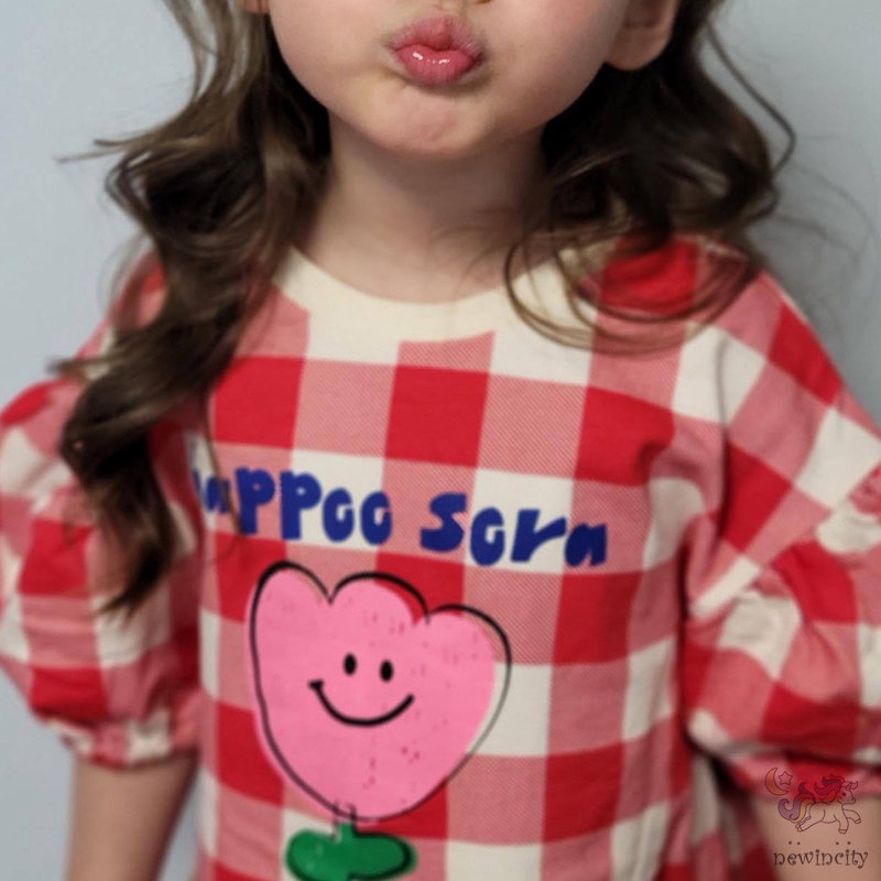 Đầm Tay Ngắn Dáng Rộng In Họa Tiết Hoa Lá Phong Cách Hàn Quốc Thời Trang Mùa Hè Xinh Xắn Cho Bé Gái