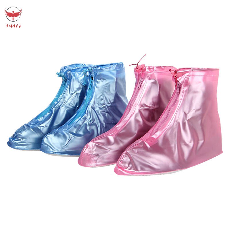 TMNFJ Men Women Rain Waterproof PVC Boots Heels Shoes Covers Thicker Non-slip Shoes Zipper Cover