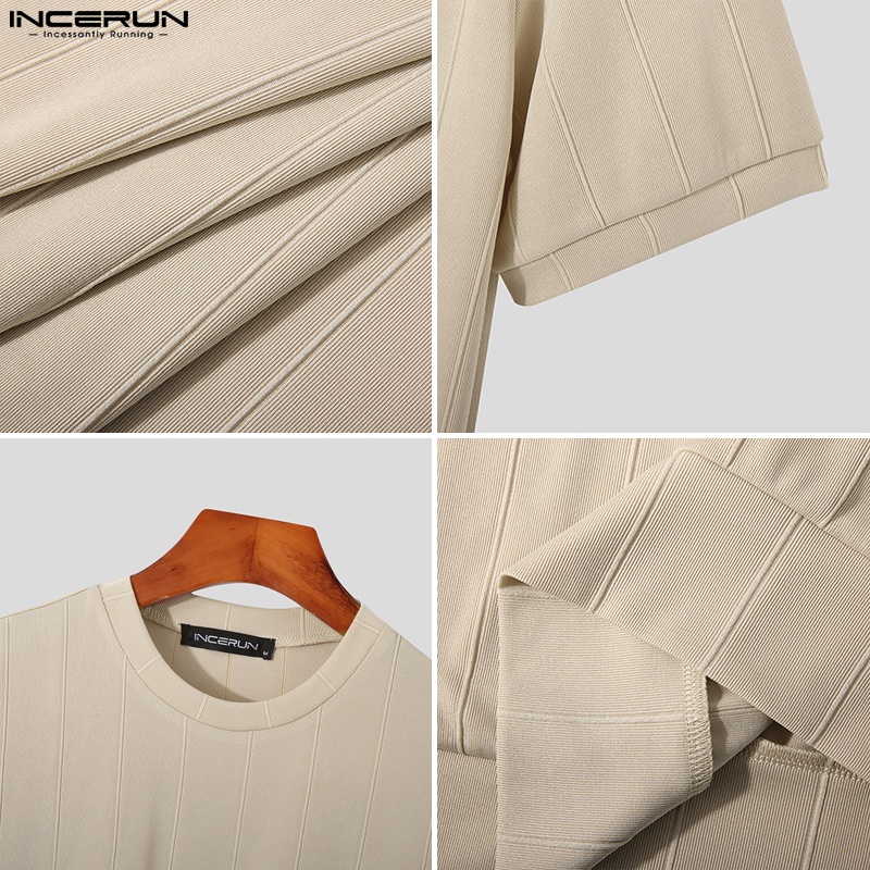 Áo thun INCERUN ngắn tay cổ tròn màu trơn size S-5XL dành cho nam