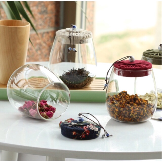 Hũ trà hoa thuỷ tinh 600g