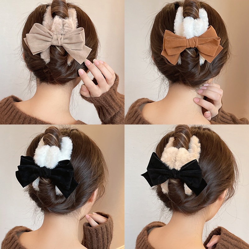 Kẹp Tóc Nơ Phối Tua Rua Phong Cách Hàn Quốc Cổ Điển Thời Trang