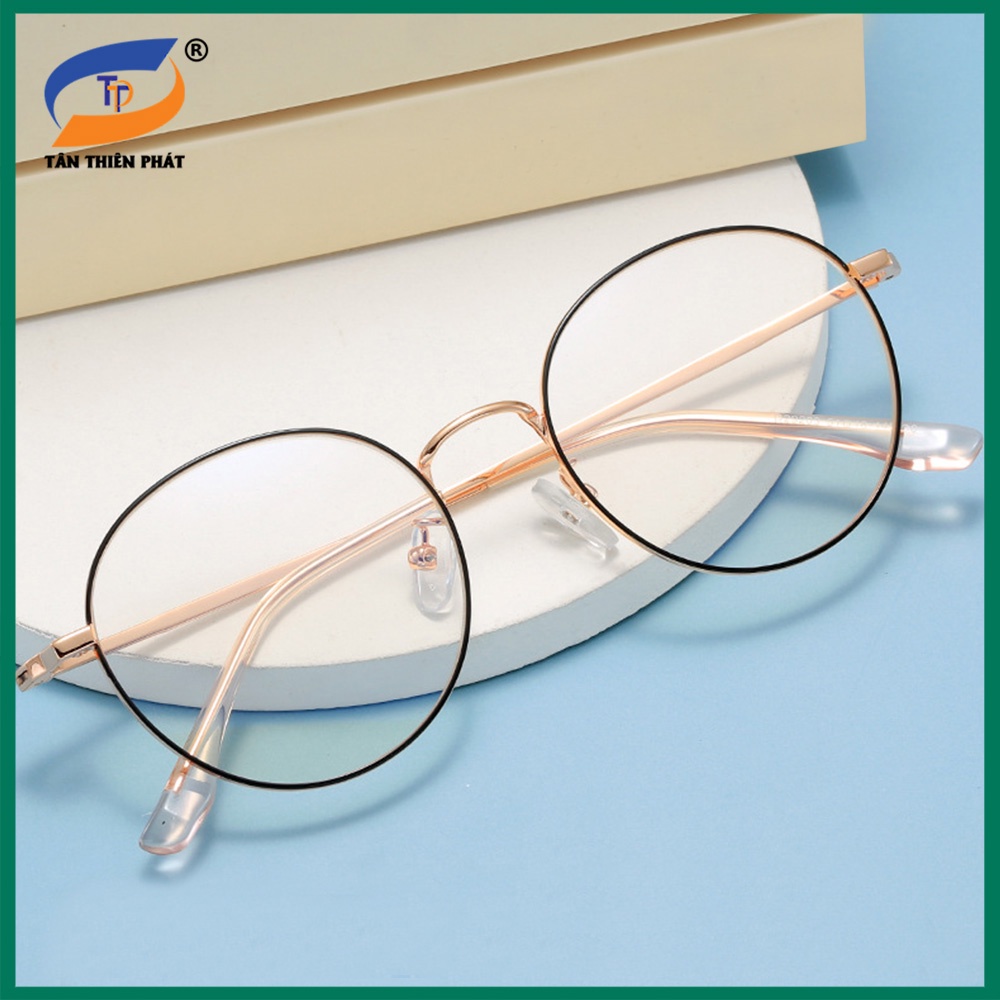 Gọng kính cận nữ, nam mắt giả cận tròn kim loại màu bạc, vàng hồng 29203. Tròng 0 độ, chống ánh sáng xanh, tia UV