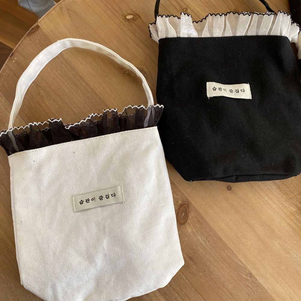 Túi Xách Vải Canvas Phối Ren Phong Cách Hàn Quốc Dễ Thương Thời Trang Đi Biển / Dã Ngoại