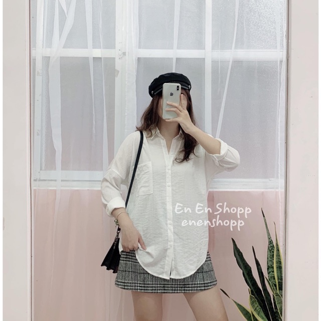 Áo sơ mi oversize 1 túi - chất đũi mềm | BigBuy360 - bigbuy360.vn