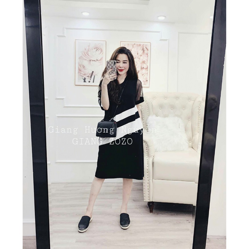 VÁY SUÔNG KẺ SỌC TAY LƯỚI NỮ - (Sp sẵn) PPen_Style