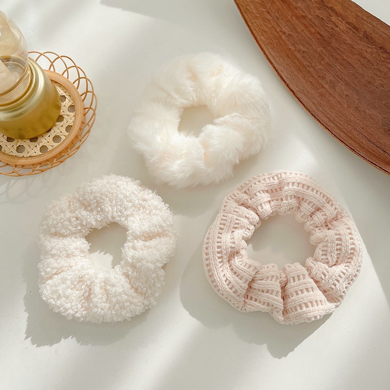 Set 7 Dây Buộc Tóc Vải Nhung Lông Cừu Mềm Mại Phong Cách Hàn Quốc Cho Nữ