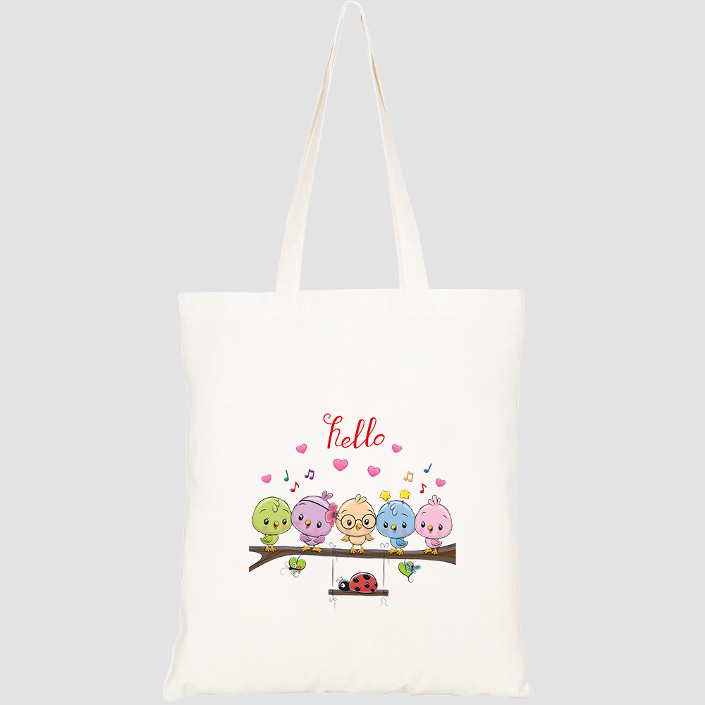 Túi vải tote canvas HTFashion in hình five cute cartoon birds ladybug HT472