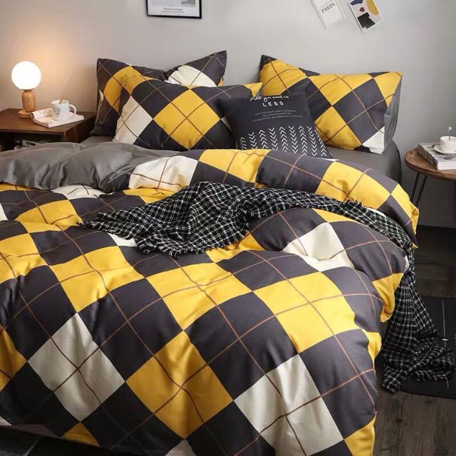 Bộ cotton poly Ô vuông vàng nâu