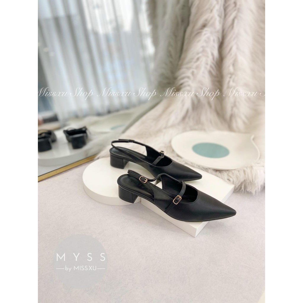 Giày nữ mũi nhọn da bóng trơn 3cm khóa cài sau gót thời trang MYSS - CG161