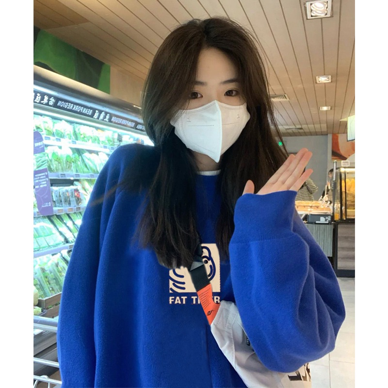 ZHELIHANGFEI Áo Thun Tay Dài Cổ Tròn Hoạ Tiết Hình Hổ Thiết Kế Dáng Rộng Thoải Mái