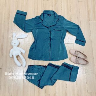 Bộ ngủ lụa trơn viền ren - NOHK
