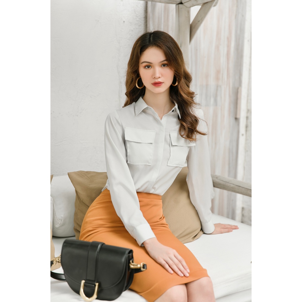 Áo Sơ Mi Nữ Công Sở GILLEE Thiết Kế Túi Hộp Kèm Cà Vạt Tulip