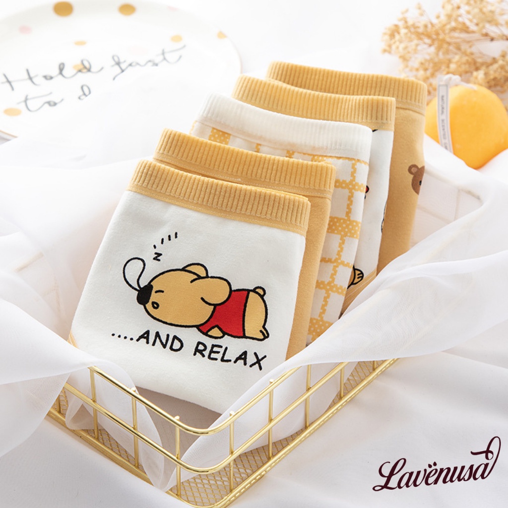 Quần lót cotton viền ren hình gấu ngộ nghĩnh đáng yêu dành cho nữ LAVENUSA QL81