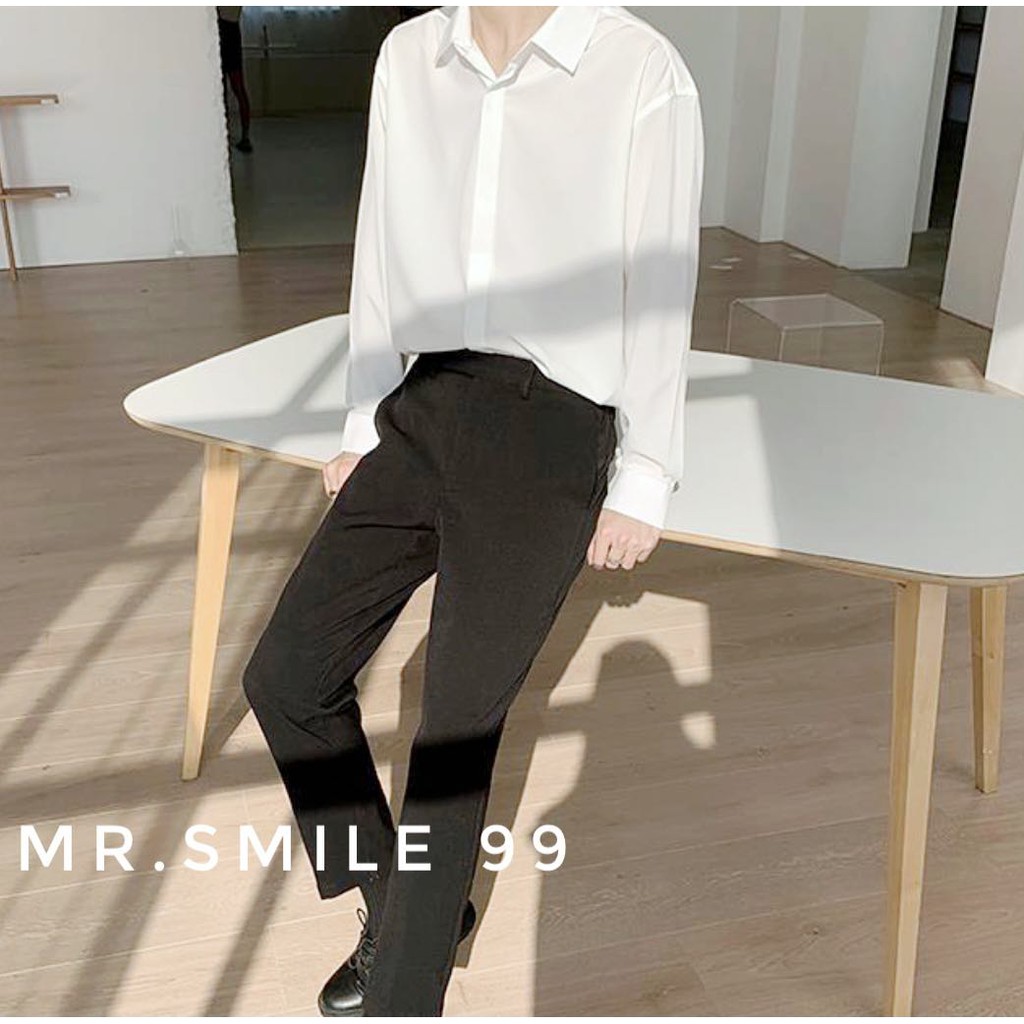 ÁO SƠ MI BASIC TRẮNG ĐEN TAY DÀI NAM NỮ UNISEX MR SMILE 99 SHOP | BigBuy360 - bigbuy360.vn