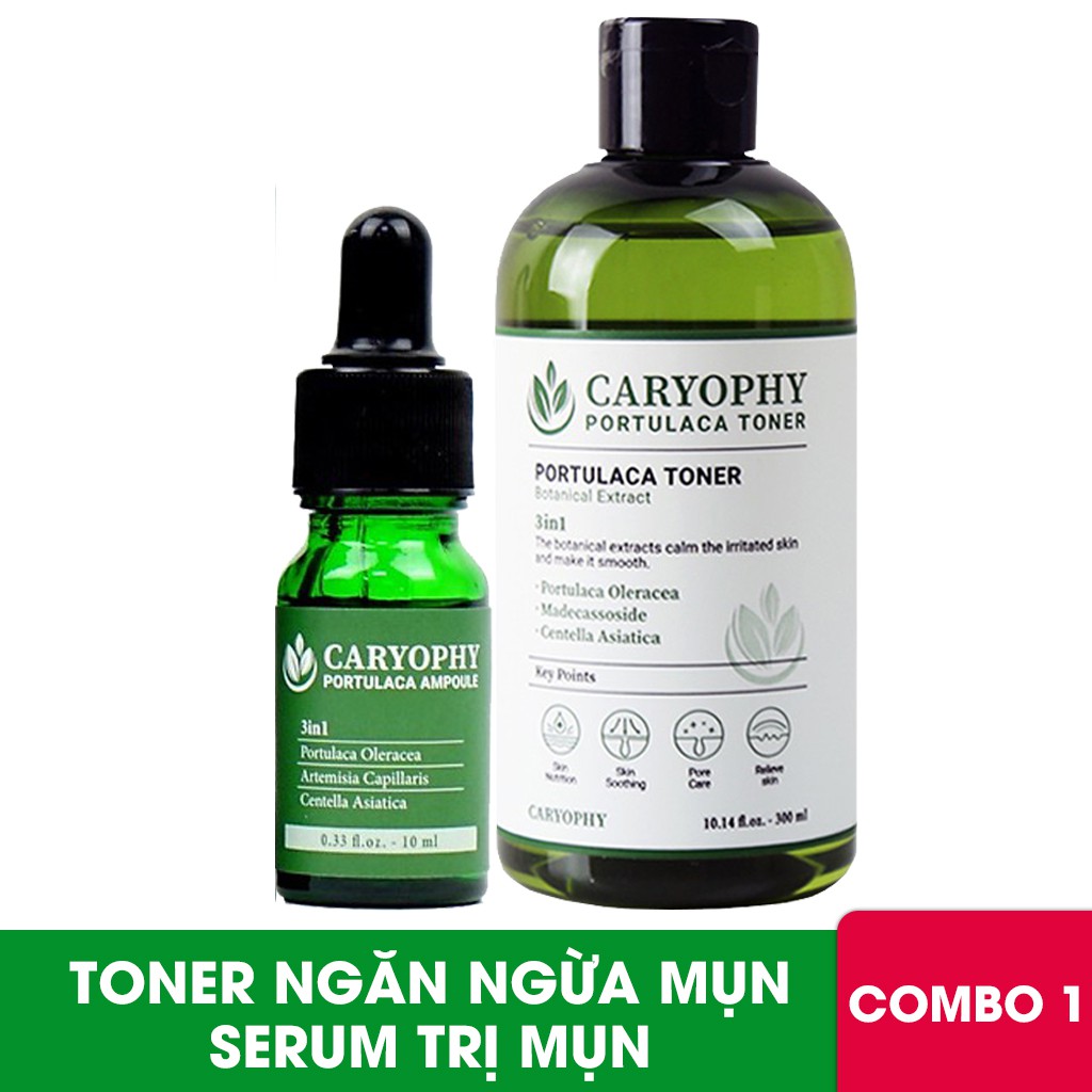 Combo Serum + Toner Trị mụn làm sạch da mặt cho da dầu nhờn cùng Caryophy