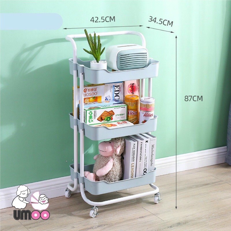 Kệ Đa Năng 3 Tầng Umoo Có Bánh Xe, Tay Cầm