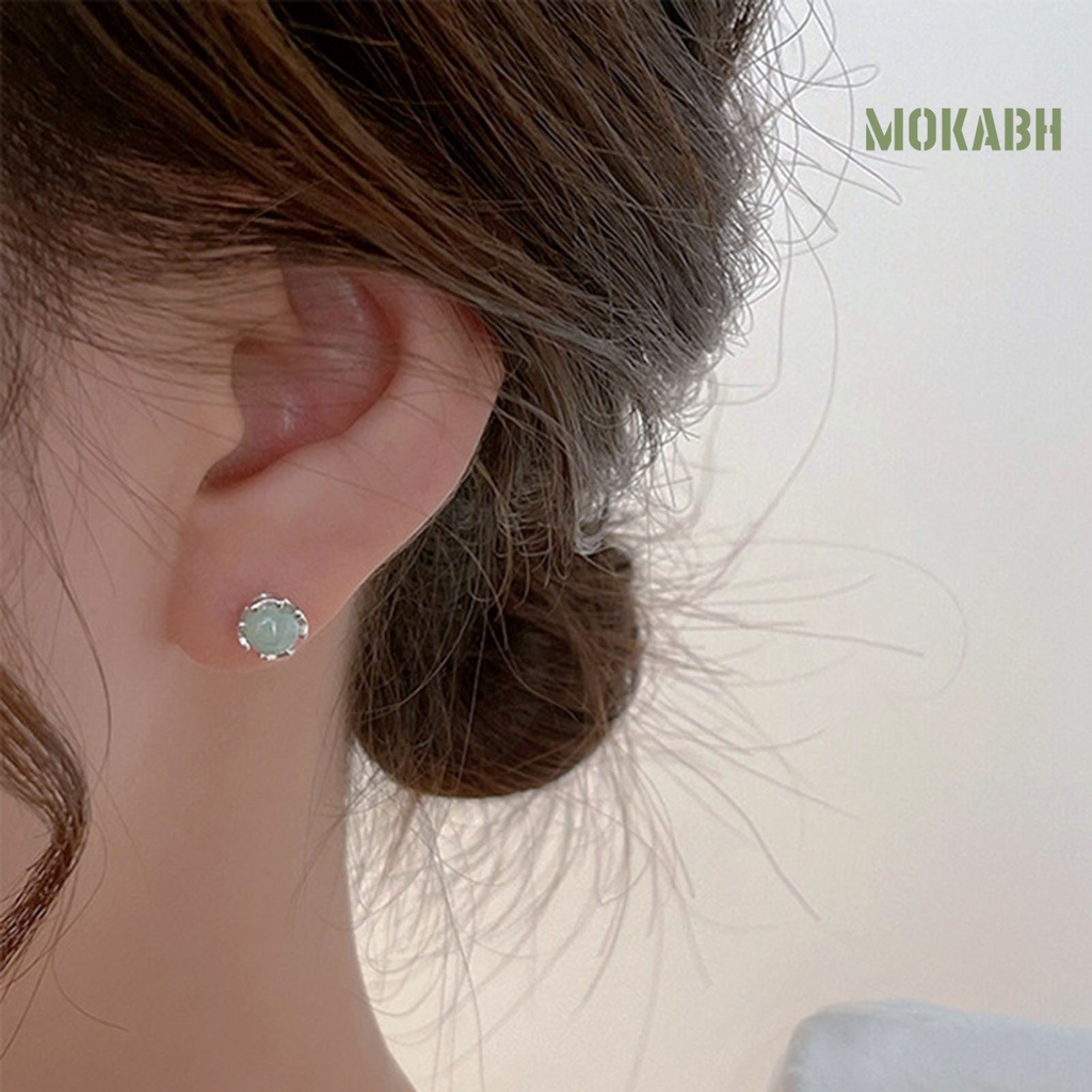 1 Đôi Bông Tai Đính Đá Ngọc Bích Giả Thời Trang Dành Cho Nữ