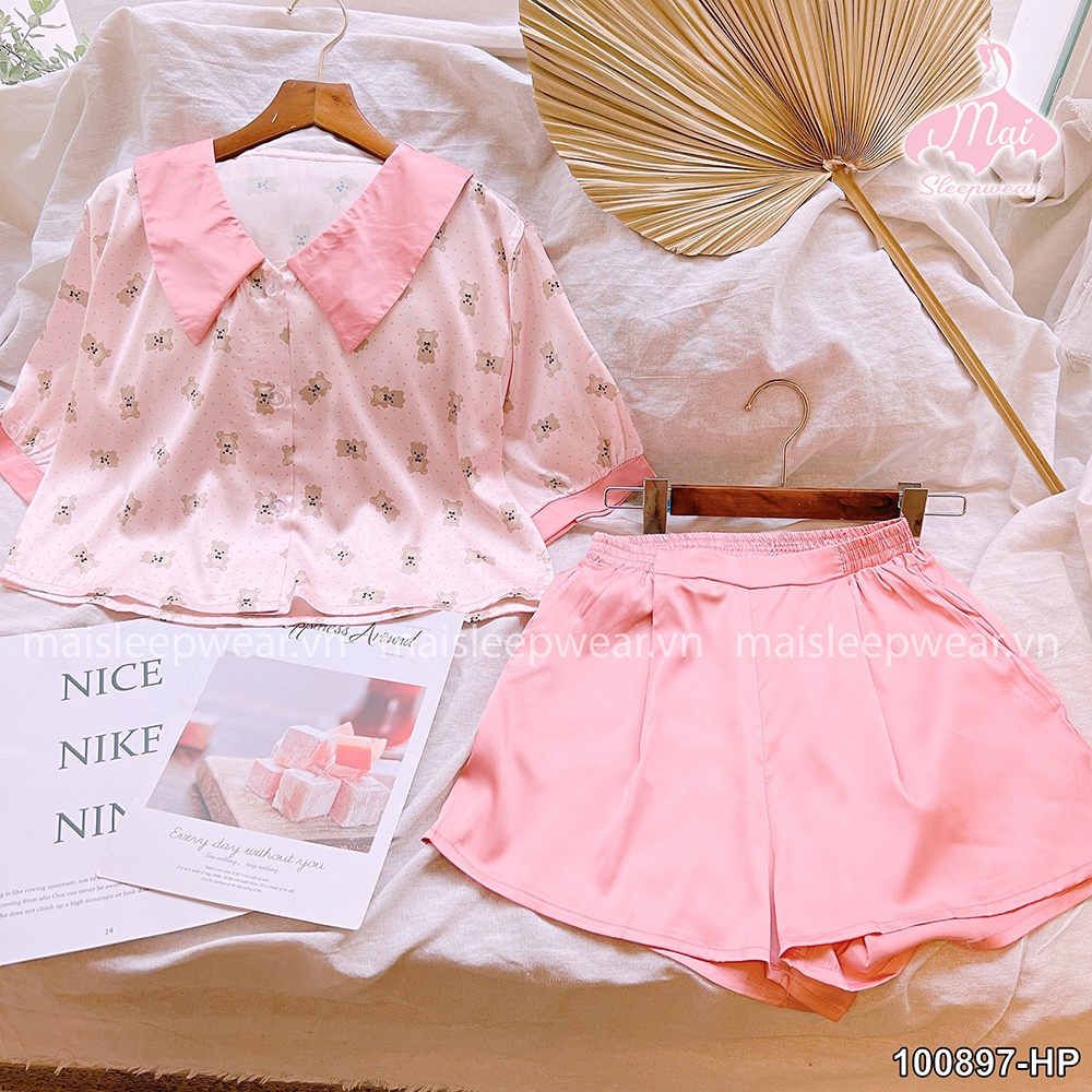 Bộ Đồ Ngủ Pyjama MAI SLEEPWEAR Lụa Mặc Nhà Áo Tay Ngắn Quần Ngắn Phối Trơn Trẻ Trung Cao Cấp MS897