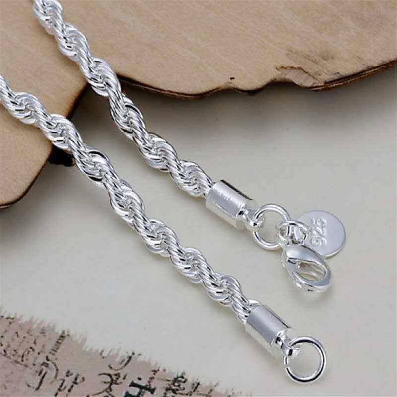Vòng Tay Bạc 925 Dạng Dây Xích Gợn Sóng Nước 4mm Thời Trang Cho Nữ