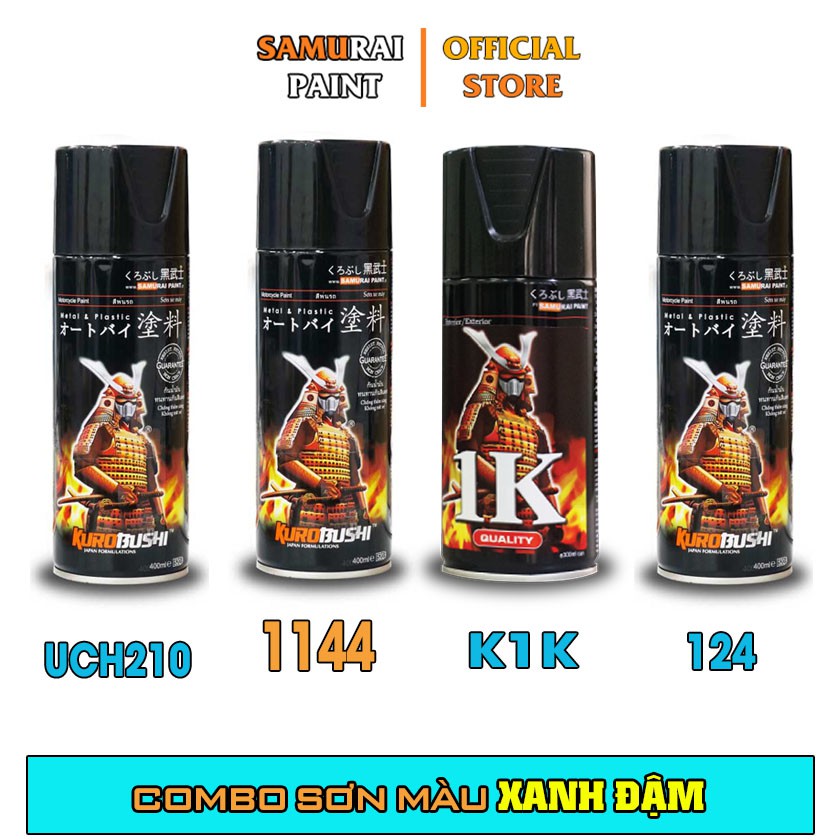 Combo Sơn Samurai Màu Xanh đậm Chính Hãng (1144 - UCH210 - 124 - K1K - P800)