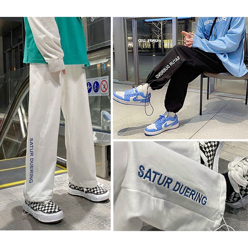 Quần Ổng Rộng Nam Nữ Unisex ⚡️ MẪU HÓT ⚡️ Jogger Thêu Chữ Có Dây Rút Ở Gấu  Vải Mịn Năng Động Trẻ Trung