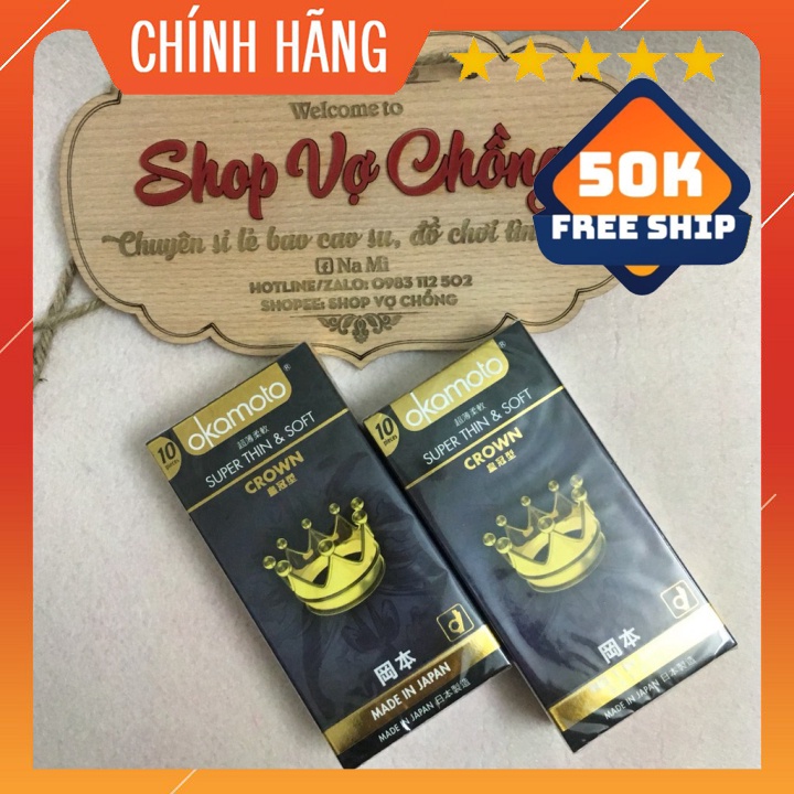 Bao cao suFreeshipcOkamoto Crown cao cấp cực siêu mỏng Nhật Bản - Hộp 10 Chiếc