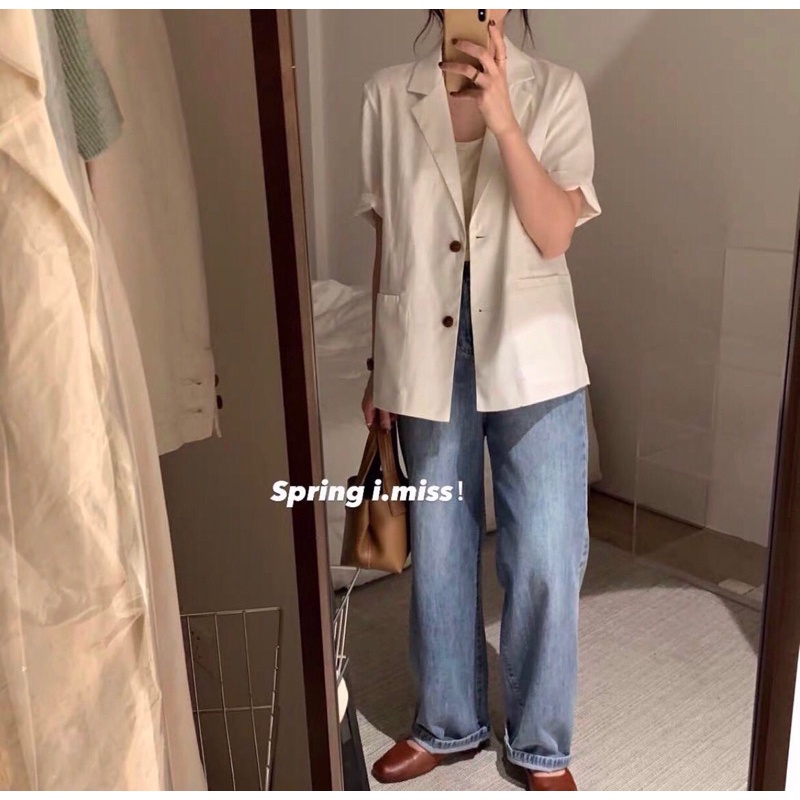 Sơ mi blazer nữ cộc tay cổ vest chất Linen cao cấp thiết kế Vinn Studio | BigBuy360 - bigbuy360.vn