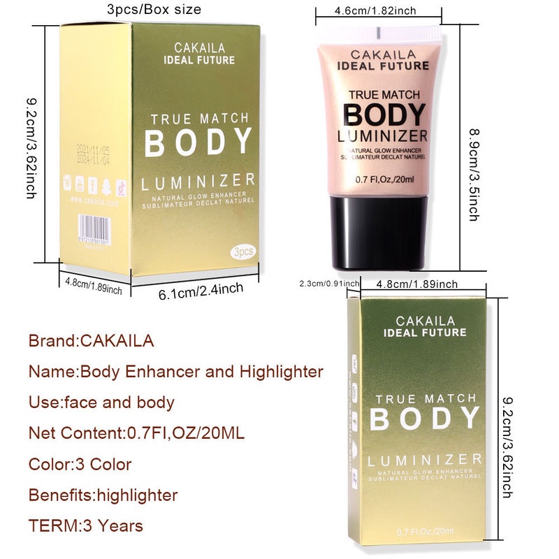 Kem Bắt Sáng Toàn Thân 3 Màu Tùy Chọn Lâu Trôi Chống Thấm Nước Làm Sáng Da