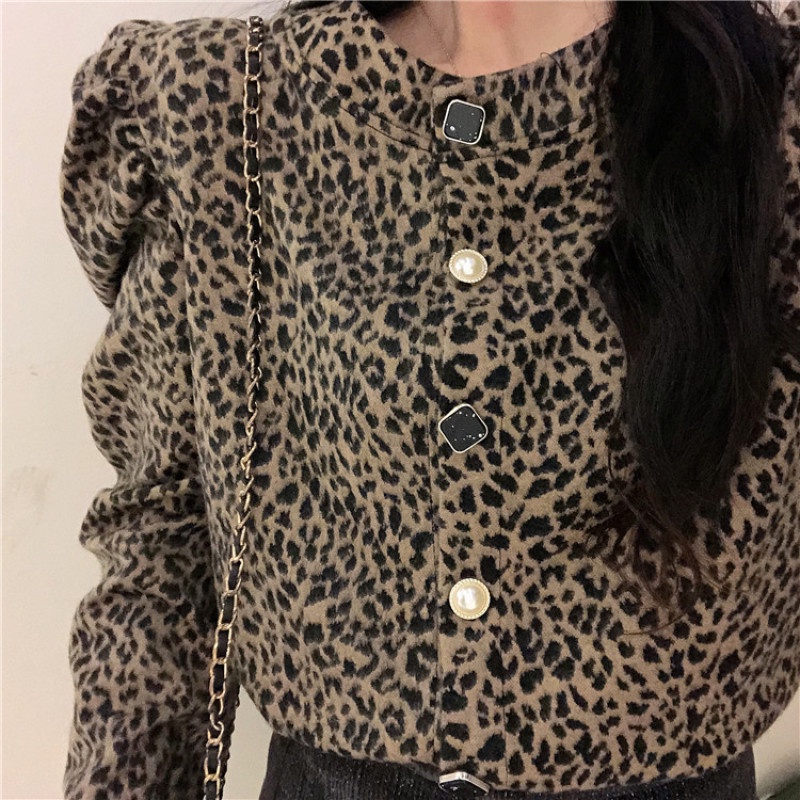 Áo Sơ Mi Tay Phồng In Họa Tiết Da Báo Thời Trang Mùa Thu Dễ Phối Đồ