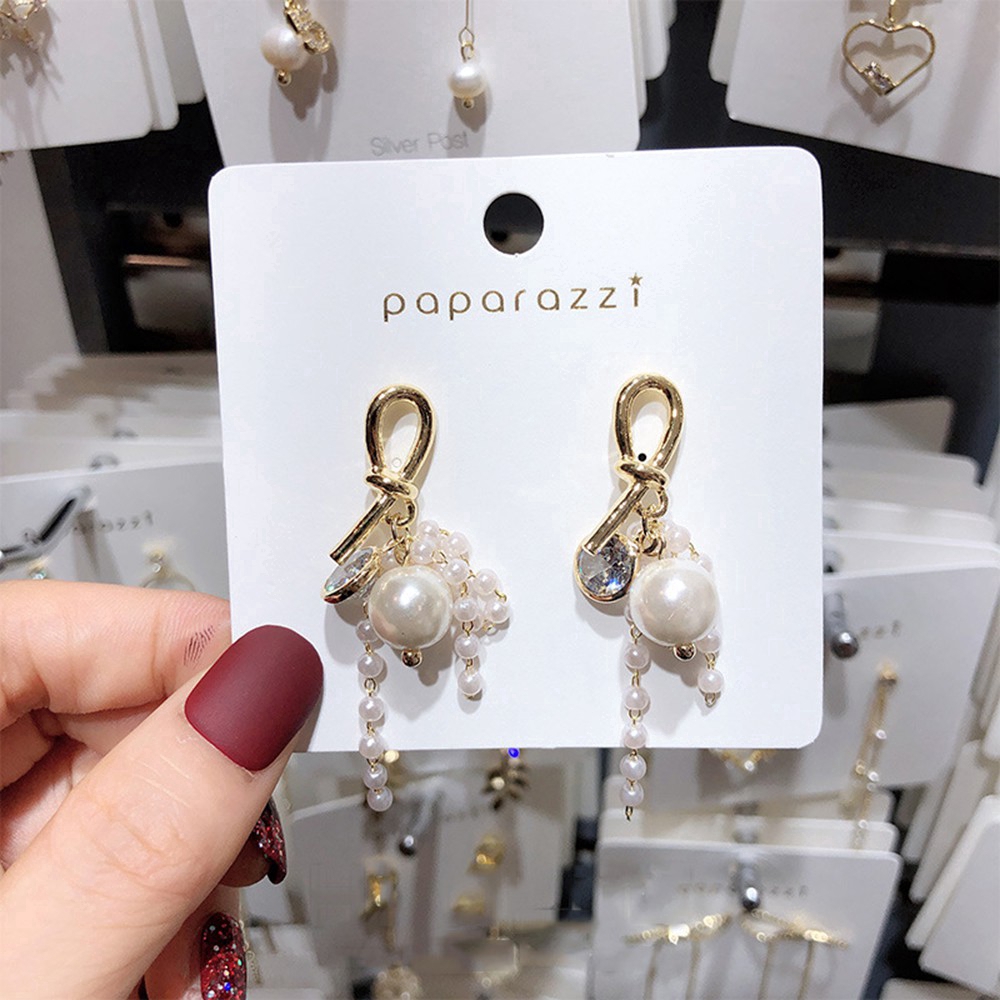 Korean Sweet Fashion Women Crystal Pearl Tassel Pendant Earrings Women Anting Studs