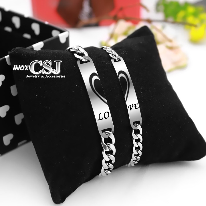 LẮC VÒNG TAY CẶP ĐÔI INOX TRÁI TIM GHÉP ĐẸP Ý NGHĨA CP007 (02 chiếc)