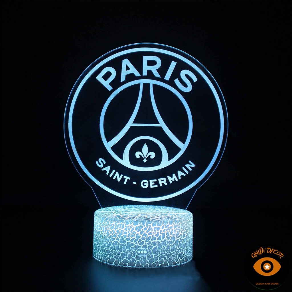 Đèn Ngủ Led 3D Logo CLB Bóng đá Paris Saint Germain  | 16 Màu + Remote | Đèn Led 3D PSG trang trí phòng n
