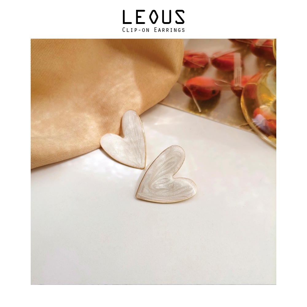 Khuyên tai kẹp không bấm lỗ chốt cố định K138 bằng hợp kim mạ vàng hình trái tim bigsize dáng ngắn Leous Accessories