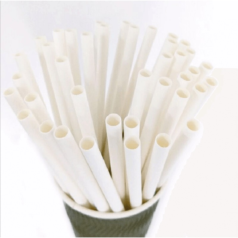 Túi 100 ống hút giấy trắng 6mm uống cafe, trà, sinh tố