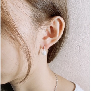 Khuyên tai / bông tai Puns Jewelry bạc S925 mặt đính ngọc trai nhân tạo kiểu móc treo