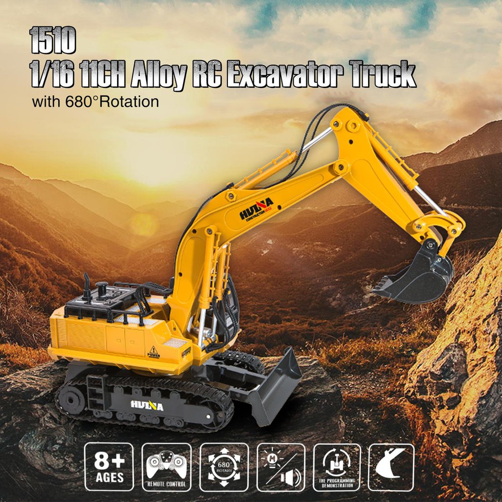 【điều khiển từ xa8/5】HUINA TOYS 1510 2.4G 1/16 11CH Alloy RC Excavator Truck Sound 680° Rotation