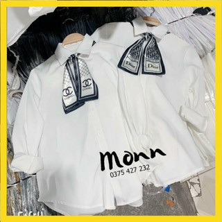 Áo sơ mi trắng 💕Freeship💕 Áo sơ mi nữ màu trắng chất kate lụa siêu đẹp tặng kèm khăn khắt nơ