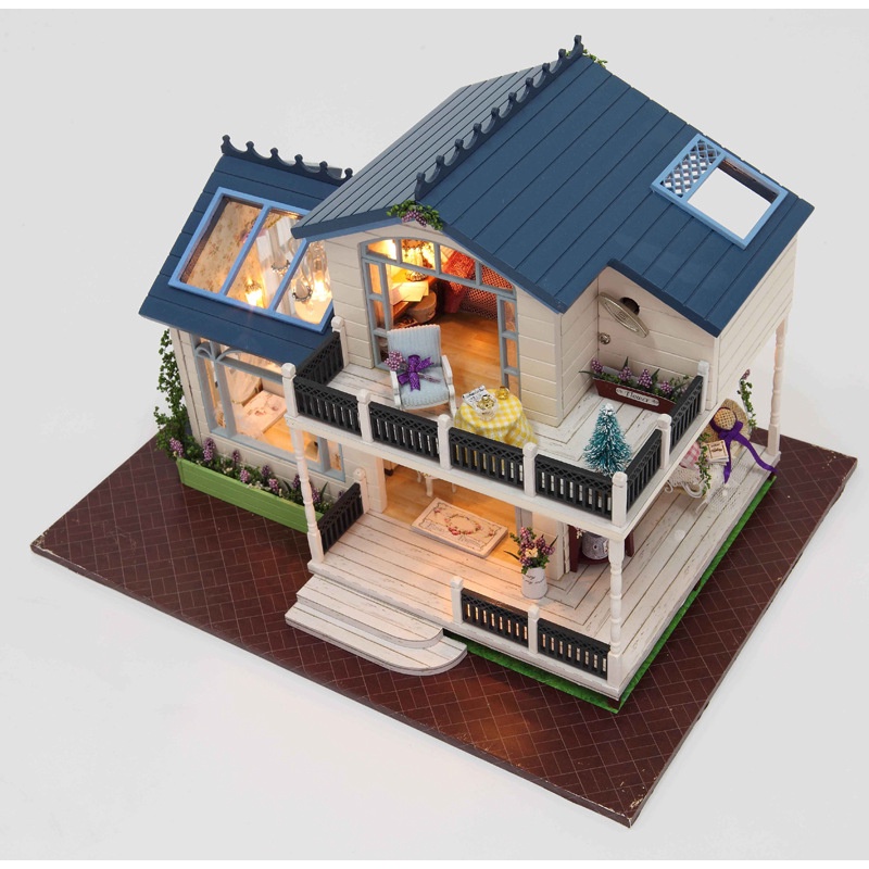 Mô hình nhà búp bê DIY Doll House Miniature_ Wisdom House Provence _Tặng TẤM CHE BỤI + KEO + CAR