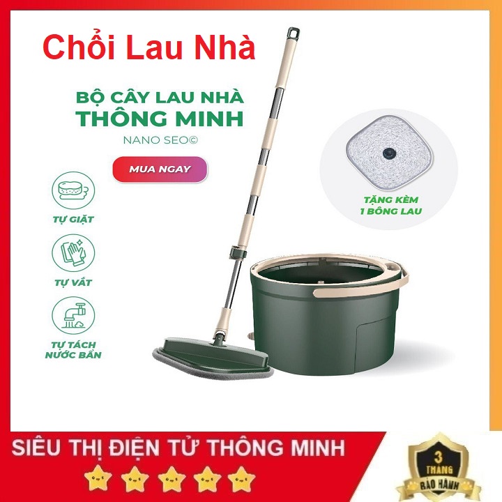 Cây Lau Nhà F12 Xoay 360 Độ, Chổi Lau Nhà Thông Minh Smart Nano - Miếng Lau Tròn Siêu Thấm Chất Bẩn Bảo Hành 6 Tháng