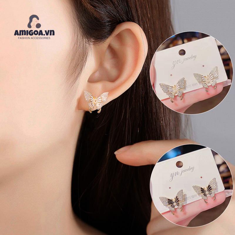 Bông Tai Hình Bướm Đính Đá Zircon Ngọt Ngào Cao Cấp Cho Nữ