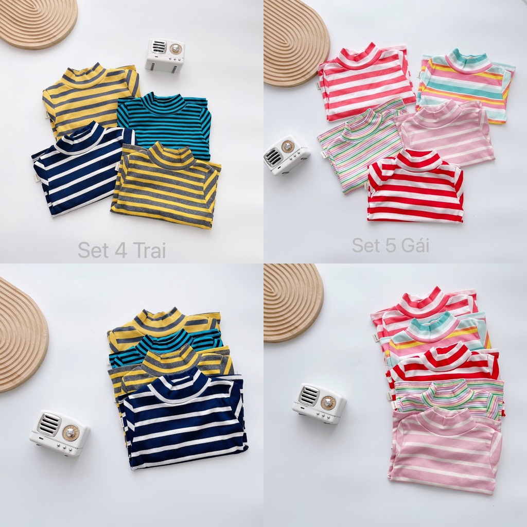 SET 4-5 ÁO KẺ CỔ 3 PHÂN 100% COTTON BORIP CHO BÉ