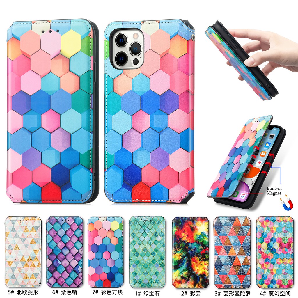 PU Leather case of Painted with Card Slot and Kickstand for iPhone11 12 mini Pro max