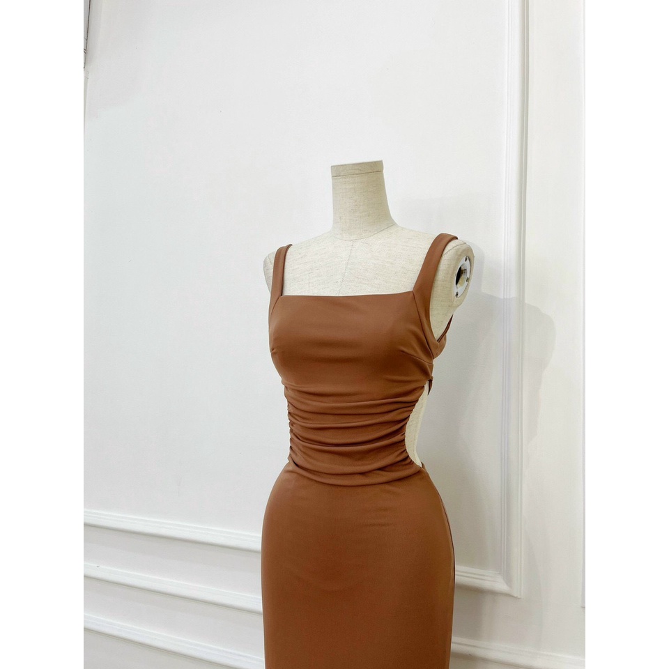 Đầm thun body nữ hai dây hở lưng dáng dài midi NPDAM024