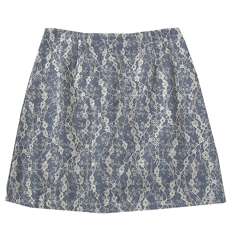Summer retro lace stitching floral high waist A-line bag hip mini skirt