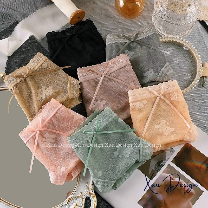 Quần lót Ren xuyên thấu sexy, quần lót nữ ren họa tiết gấu xinh xắn chất liệu thoáng khí - Wexuu Design QC105
