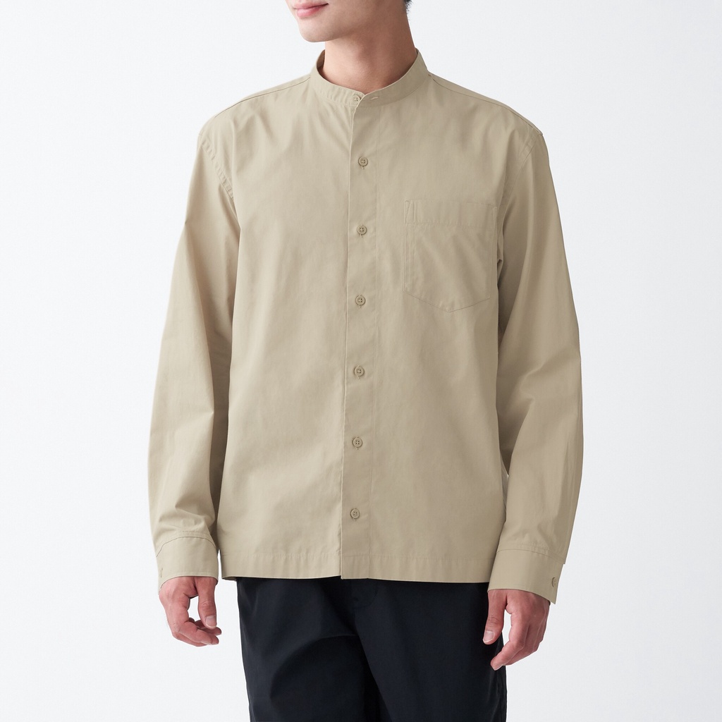 Muji Áo Sơ Mi Vải Broadcloth Cotton Washed Cổ Trụ